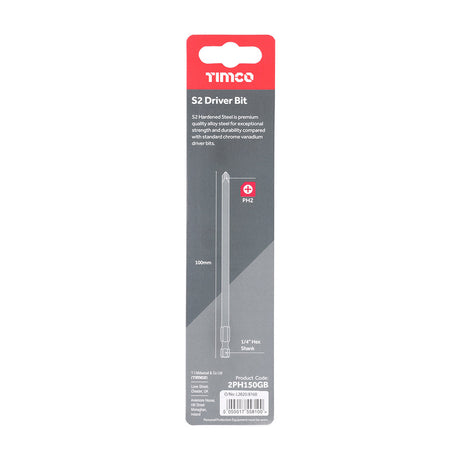This is an image of Timco - S2 Driver Bits - PH No.2 x 150 (1 Each Blister Pack) 2PH150GB