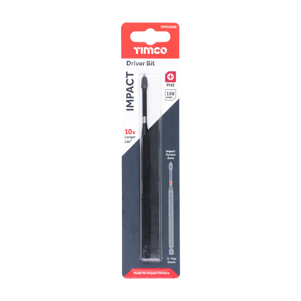 This is an image of Timco - Impact Driver Bits - PH No.2 x 150 (1 Each Blister Pack) 2PH150X6