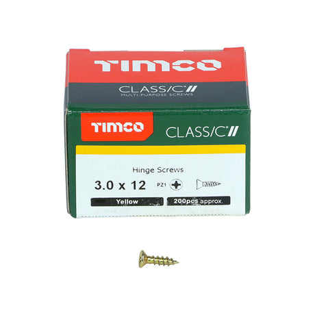 This is an image of Timco - Classic Multi-Purpose Hinge Screws - PZ - Countersunk - Yellow 3.0 x 12mm - (200 PCS Box) 30012CLAH