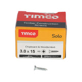 This is an image of Timco - Solo Chipboard & Woodscrews - PZ - Double Countersunk - Zinc 3.0 x 15mm - (200 PCS Box) 30015SOLOZ