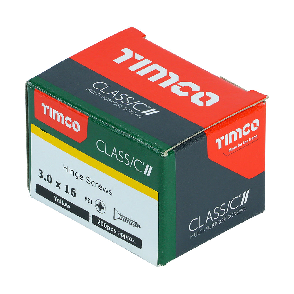 This is an image of Timco - Classic Multi-Purpose Hinge Screws - PZ - Countersunk - Yellow 3.0 x 16mm - (200 PCS Box) 30016CLAH