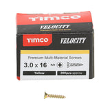 This is an image of Timco - Velocity Premium Multi-Use Screws - PZ - Double Countersunk - Yellow 3.0 x 16mm - (200 PCS Box) 30016VY