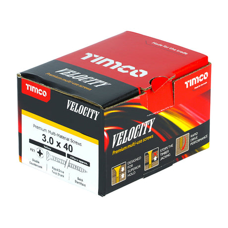 This is an image of Timco - Velocity Premium Multi-Use Screws - PZ - Double Countersunk - Yellow 3.0 x 40mm - (200 PCS Box) 30040VY