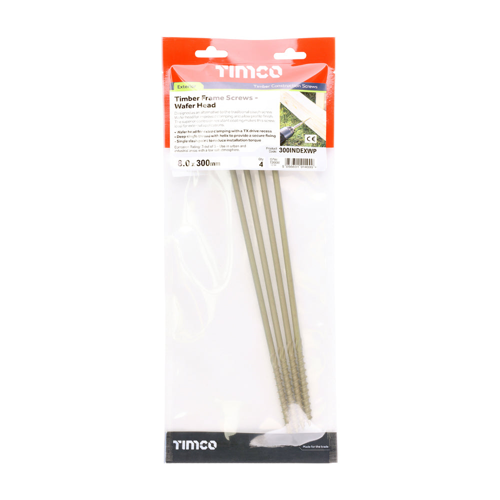 This is an image of Timco - Timber Screws - TX - Wafer - Exterior - Green 8.0 x 300mm - (4 PCS TIMpac) 300INDEXWP