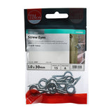 This is an image of Timco - Screw Eyes - Zinc 30mm (15 Pieces TIMpac) 45930