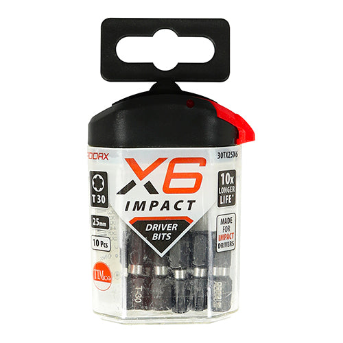 This is an image of Timco - Impact Driver Bits - TX TX30 x 25 (10 Pieces Handy Bit Pack) 30TX25X6