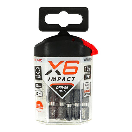 This is an image of Timco - Impact Driver Bits - TX TX30 x 25 (10 Pieces Handy Bit Pack) 30TX25X6