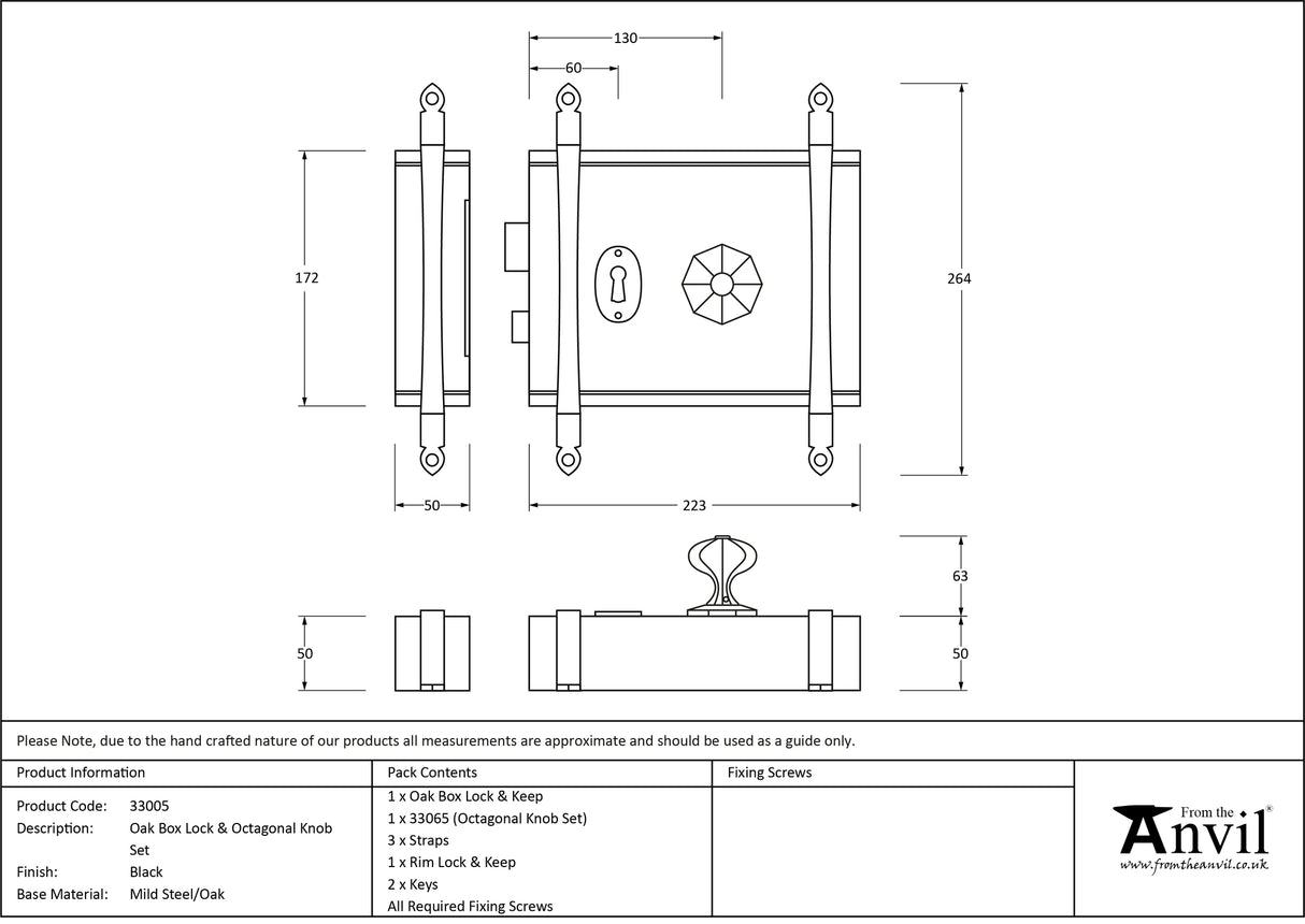 From The Anvil - Black Oak Box Lock & Octagonal Knob Set | Sku. 33005 | Trade Door Handles.