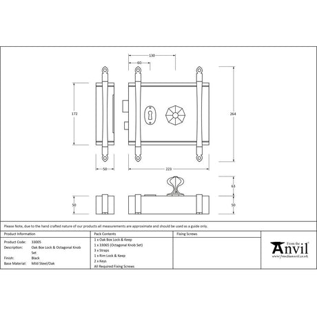 From The Anvil - Black Oak Box Lock & Octagonal Knob Set | Sku. 33005 | Trade Door Handles.