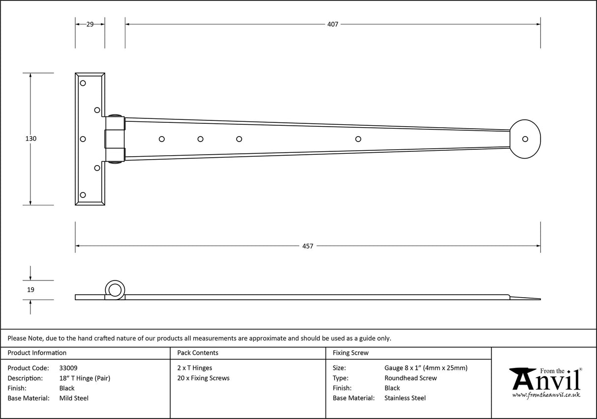 From The Anvil - Black 18" Penny End T Hinge (pair) | Sku. 33009 | Trade Door Handles.