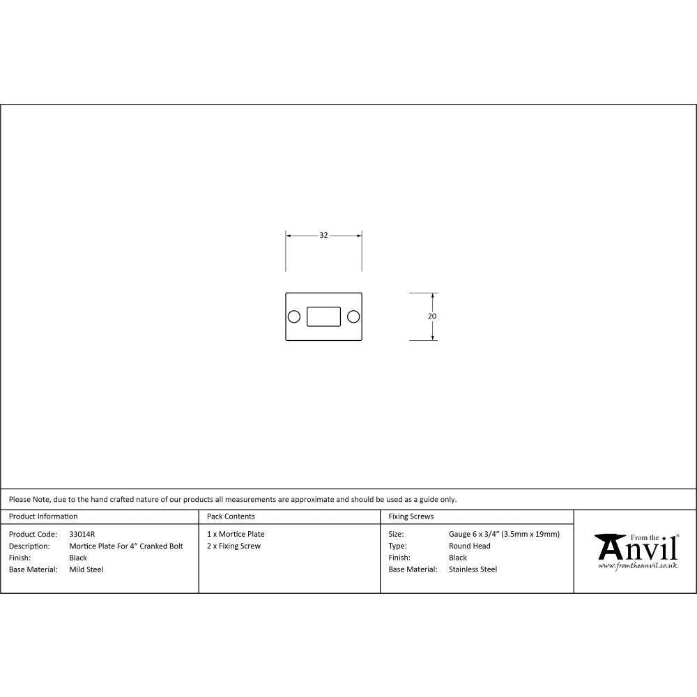 From The Anvil - Black Mortice Plate for 4" Cranked Bolt | Sku. 33014R | Trade Door Handles.