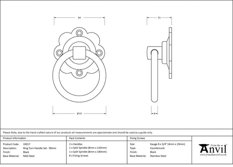 From The Anvil - Black Ring Turn Handle Set | Sku. 33017 | Trade Door Handles.