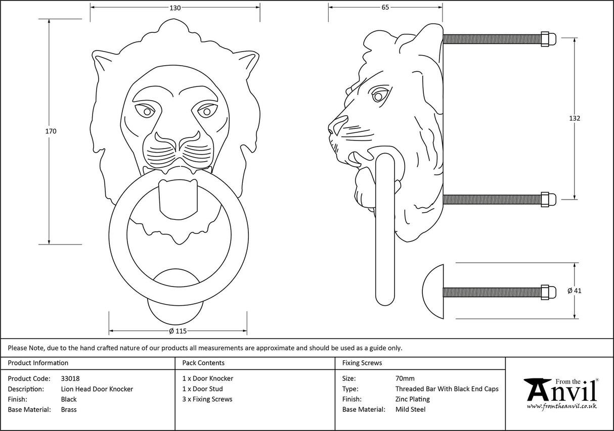 From The Anvil - Black Lion Head Door Knocker | Sku. 33018 | Trade Door Handles.
