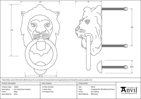 From The Anvil - Black Lion Head Door Knocker | Sku. 33018 | Trade Door Handles.
