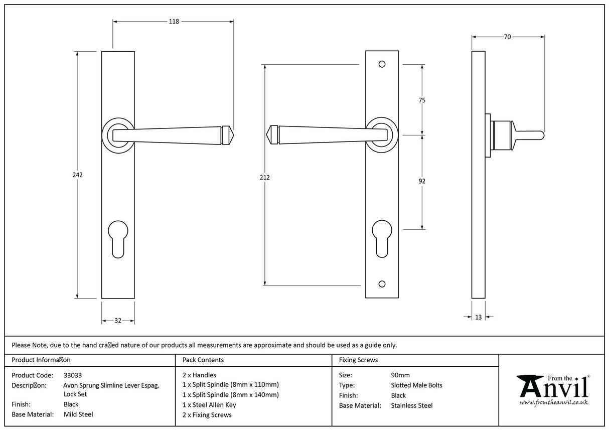 From The Anvil - Black Avon Slimline Lever Espag. Lock Set | Sku. 33033 | Trade Door Handles.