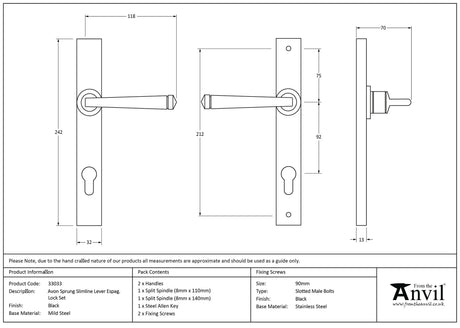 From The Anvil - Black Avon Slimline Lever Espag. Lock Set | Sku. 33033 | Trade Door Handles.