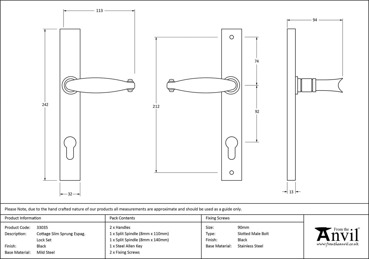 From The Anvil - Black Cottage Slimline Lever Espag. Lock Set | Sku. 33035 | Trade Door Handles.