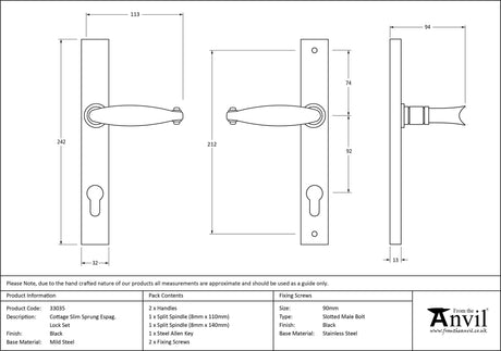 From The Anvil - Black Cottage Slimline Lever Espag. Lock Set | Sku. 33035 | Trade Door Handles.