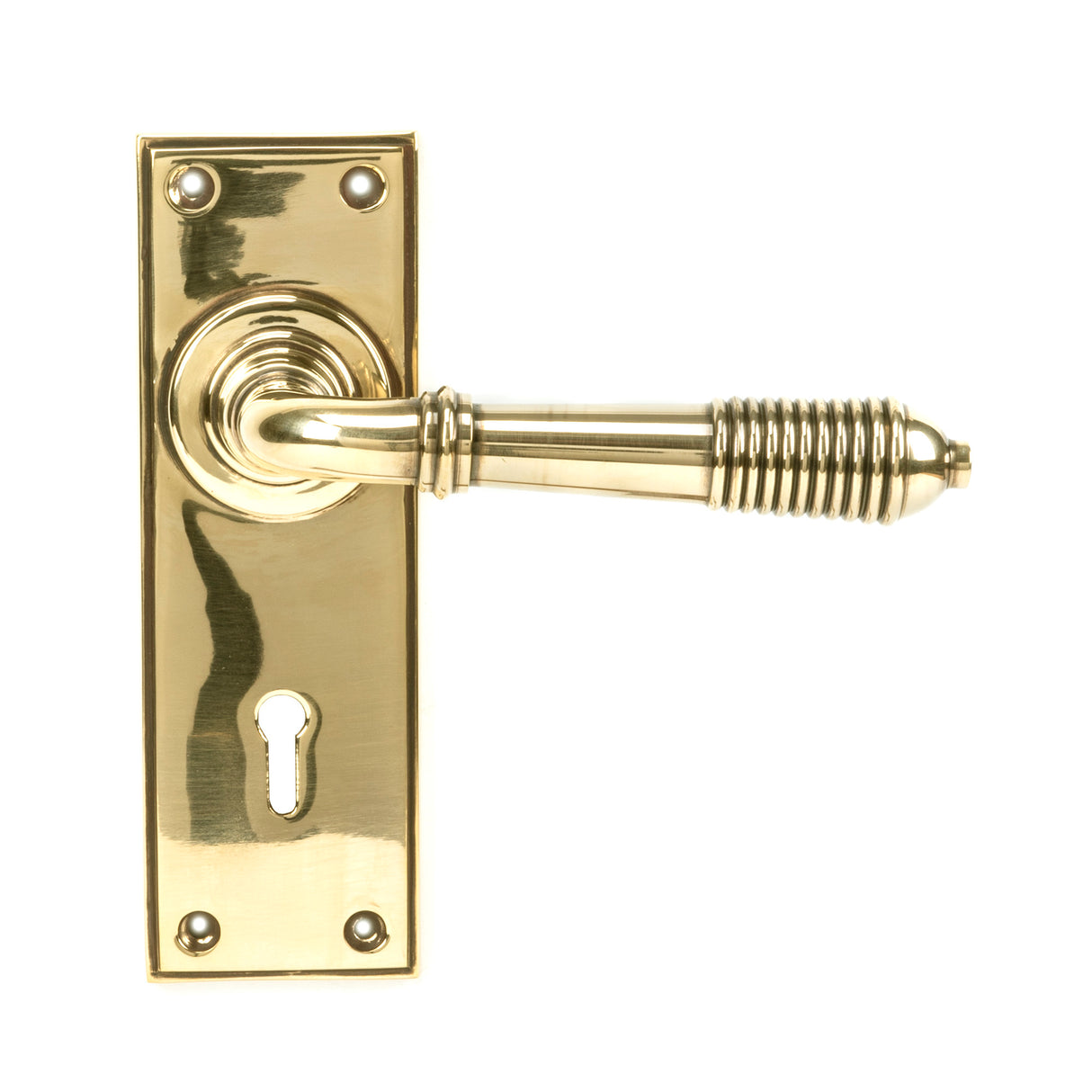 From The Anvil - Aged Brass Reeded Lever Lock Set | Sku. 33040 | Trade Door Handles.