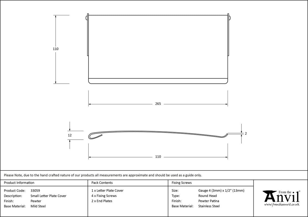 From The Anvil - Pewter Small Letter Plate Cover | Sku. 33059 | Trade Door Handles.