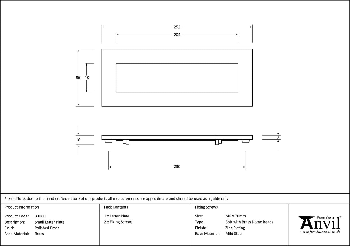 From The Anvil - Polished Brass Small Letter Plate | Sku. 33060 | Trade Door Handles.