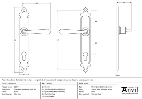 From The Anvil - Black Cromwell Lever Espag. Lock Set | Sku. 33067 | Trade Door Handles.