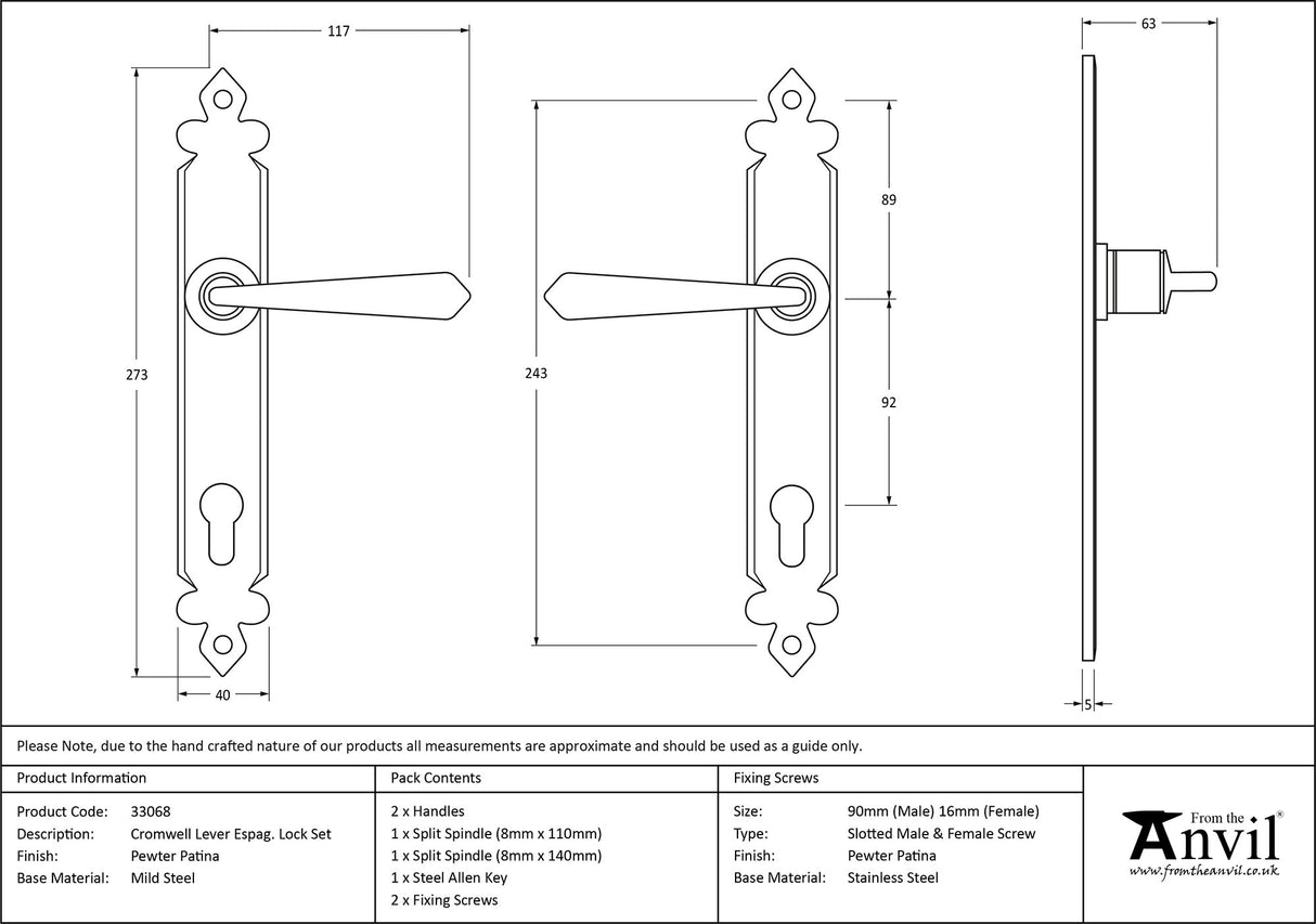 From The Anvil - Pewter Cromwell Lever Espag. Lock Set | Sku. 33068 | Trade Door Handles.