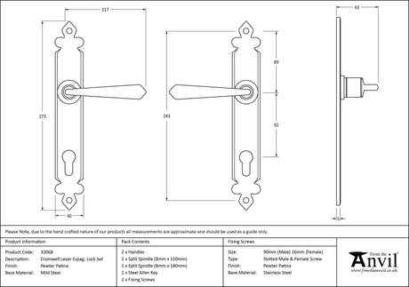 From The Anvil - Pewter Cromwell Lever Espag. Lock Set | Sku. 33068 | Trade Door Handles.