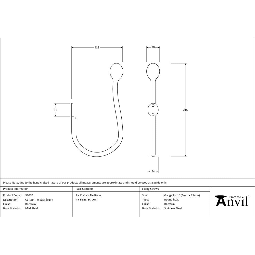 From The Anvil - Beeswax Curtain Tie Back (pair) | Sku. 33070 | Trade Door Handles.