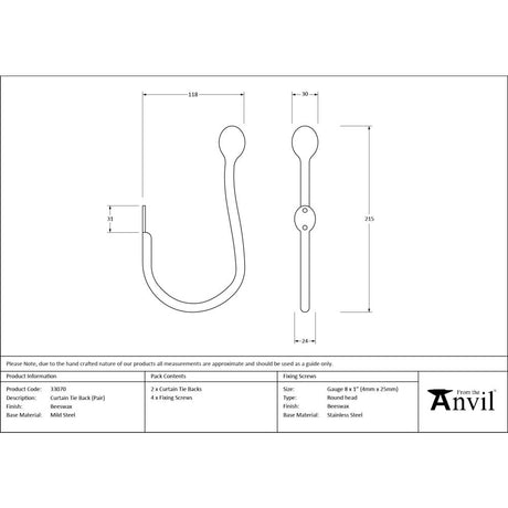 From The Anvil - Beeswax Curtain Tie Back (pair) | Sku. 33070 | Trade Door Handles.