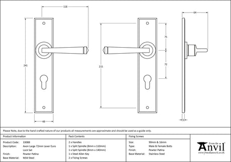 From The Anvil - Pewter Large Avon 72mm Centre Euro Lock Set | Sku. 33088 | Trade Door Handles.