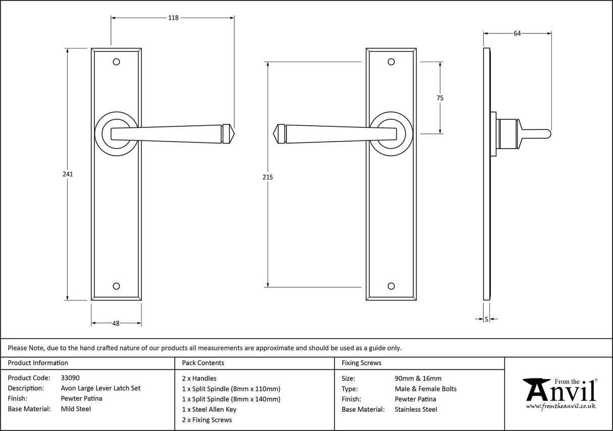 From The Anvil - Pewter Large Avon Lever Latch Set | Sku. 33090 | Trade Door Handles.
