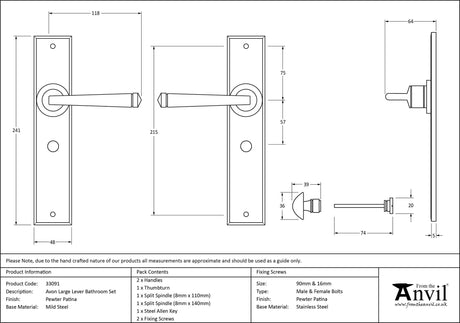 From The Anvil - Pewter Large Avon Lever Bathroom Set | Sku. 33091 | Trade Door Handles.