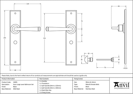 From The Anvil - Black Large Avon Lever Bathroom Set | Sku. 33095 | Trade Door Handles.