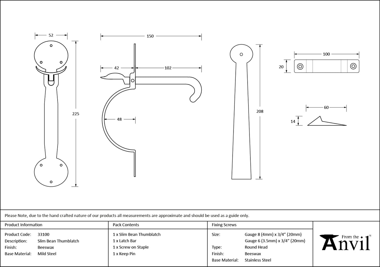 From The Anvil - Beeswax Slim Bean Thumblatch | Sku. 33100 | Trade Door Handles.