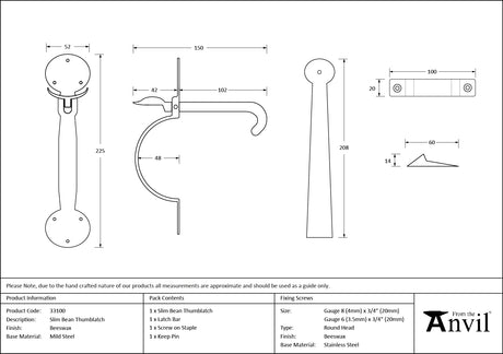 From The Anvil - Beeswax Slim Bean Thumblatch | Sku. 33100 | Trade Door Handles.
