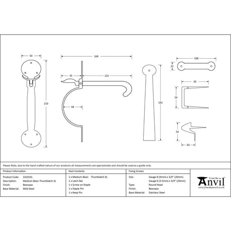 From The Anvil - Beeswax Medium Bean Thumblatch - XL | Sku. 33101XL | Trade Door Handles.