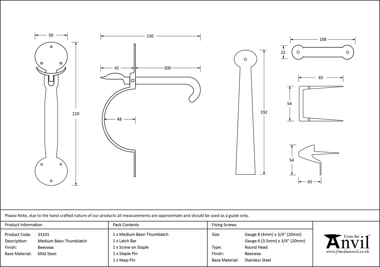 From The Anvil - Beeswax Medium Bean Thumblatch | Sku. 33101 | Trade Door Handles.