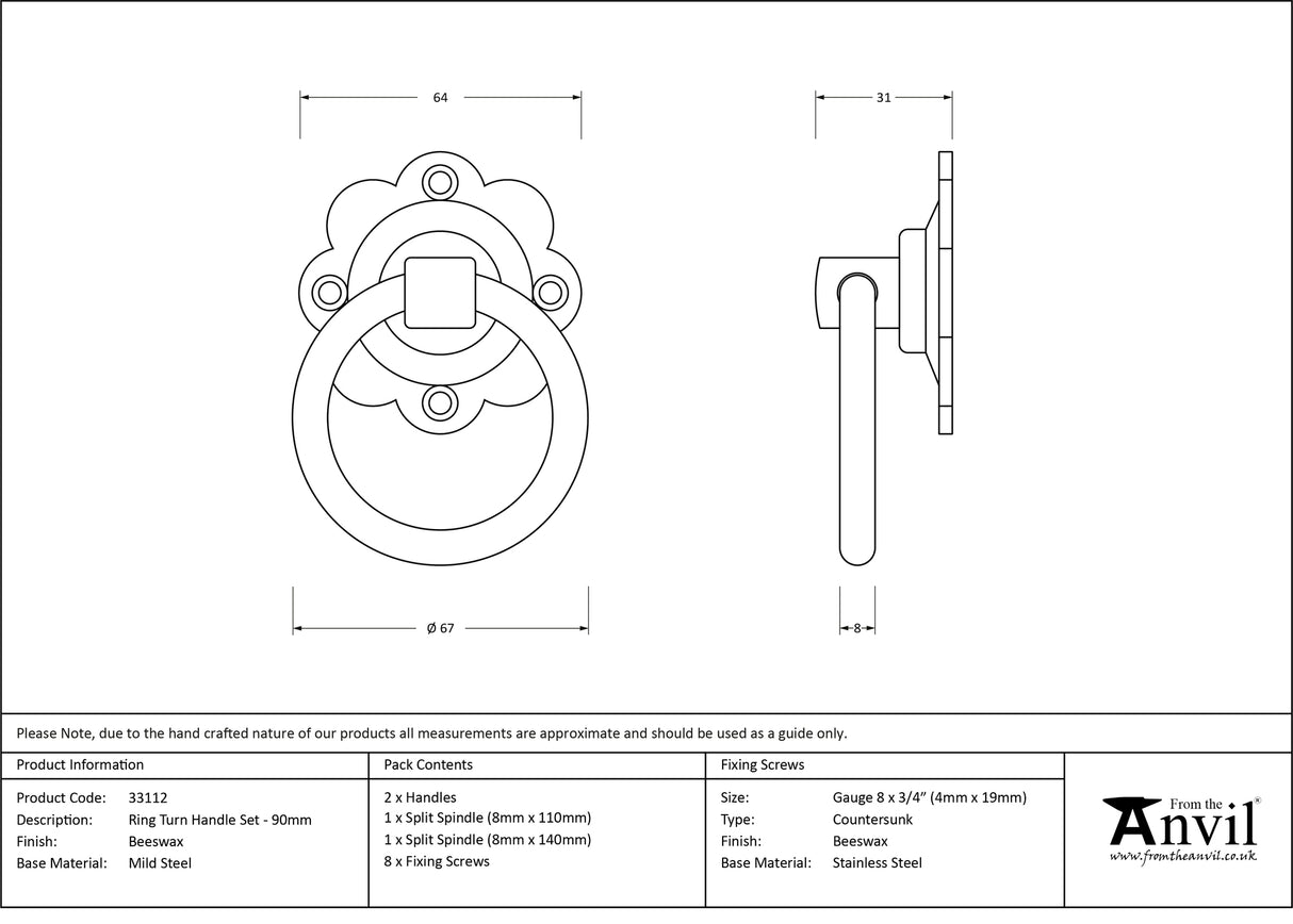 From The Anvil - Beeswax Ring Turn Handle Set | Sku. 33112 | Trade Door Handles.