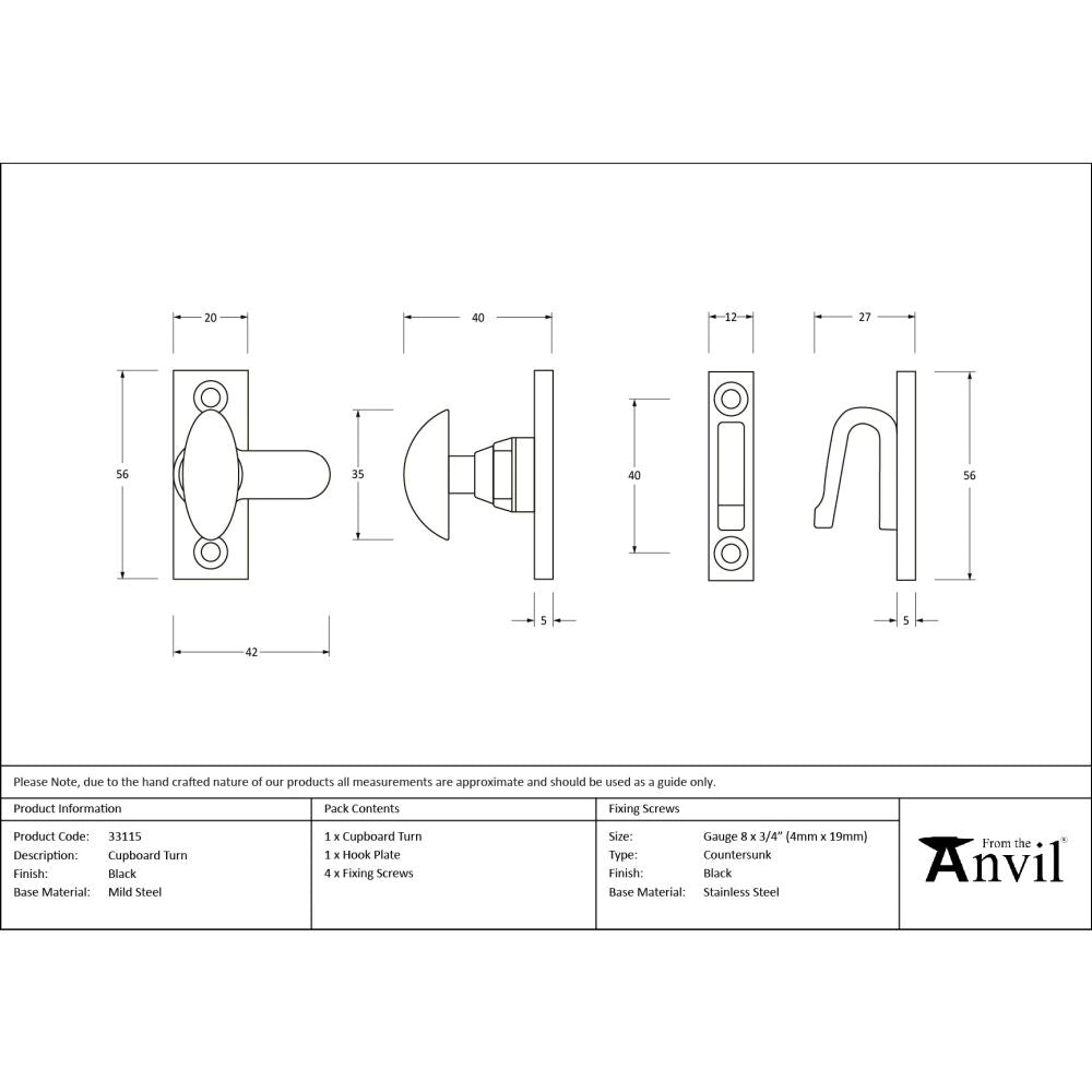 From The Anvil - Black Cupboard Turn | Sku. 33115 | Trade Door Handles.