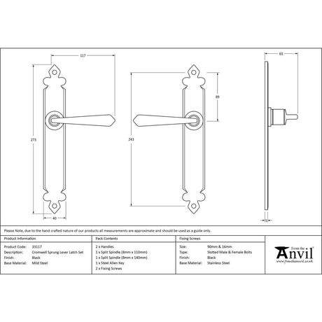 From The Anvil - Black Cromwell Lever Latch Set | Sku. 33117 | Trade Door Handles.