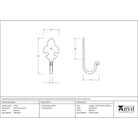 From The Anvil - Beeswax Fleur-De-Lys Coat Hook | Sku. 33121 | Trade Door Handles.