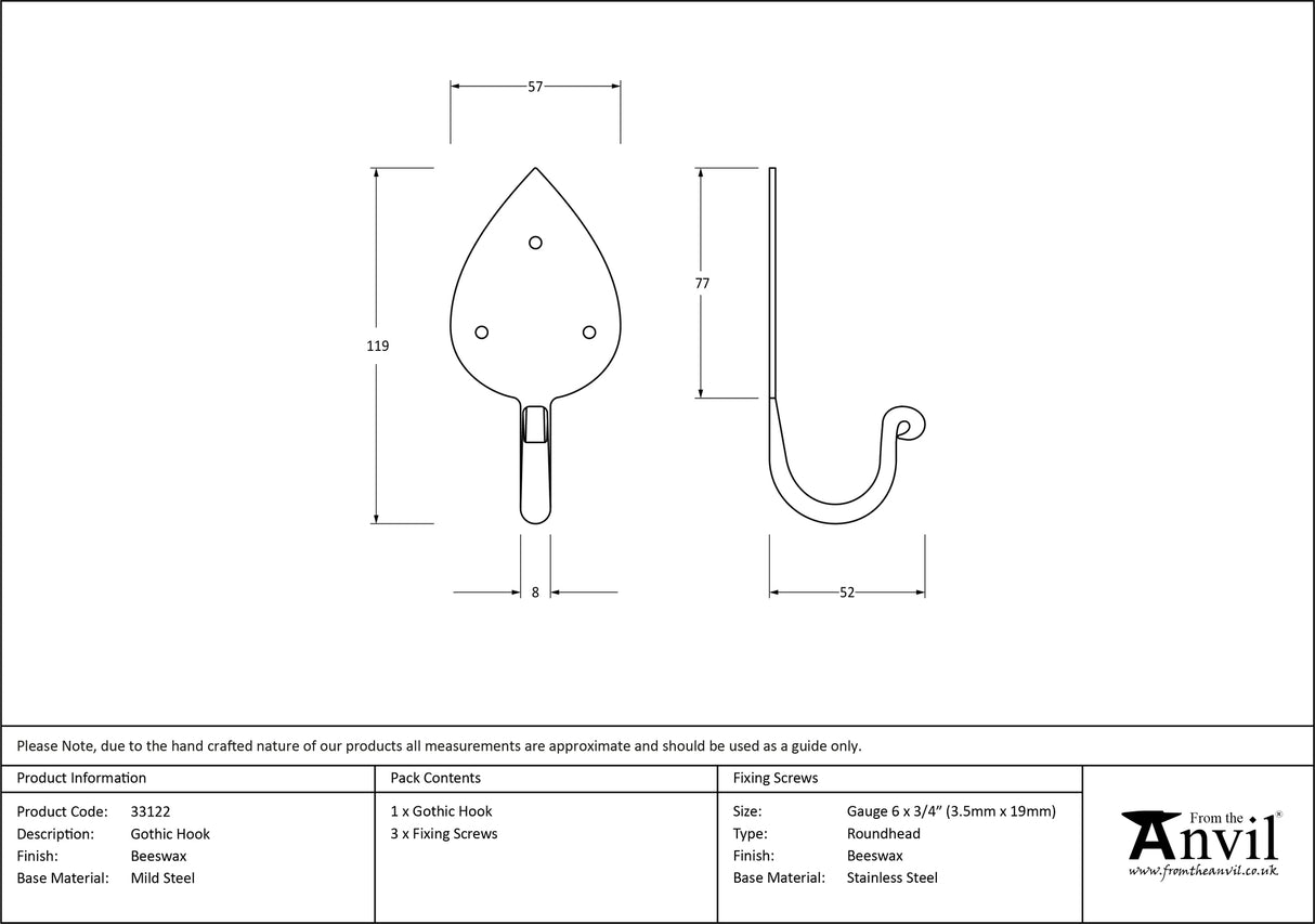 From The Anvil - Beeswax Gothic Coat Hook | Sku. 33122 | Trade Door Handles.