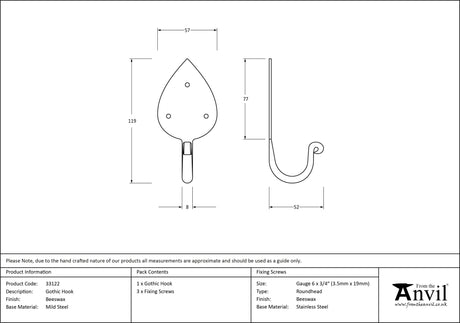 From The Anvil - Beeswax Gothic Coat Hook | Sku. 33122 | Trade Door Handles.