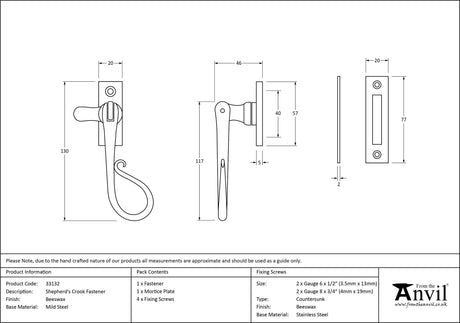 From The Anvil - Beeswax Shepherd's Crook Fastener | Sku. 33132 | Trade Door Handles.