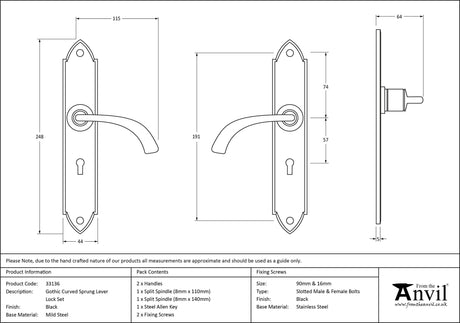 From The Anvil - Black Gothic Curved Sprung Lever Lock Set | Sku. 33136 | Trade Door Handles.