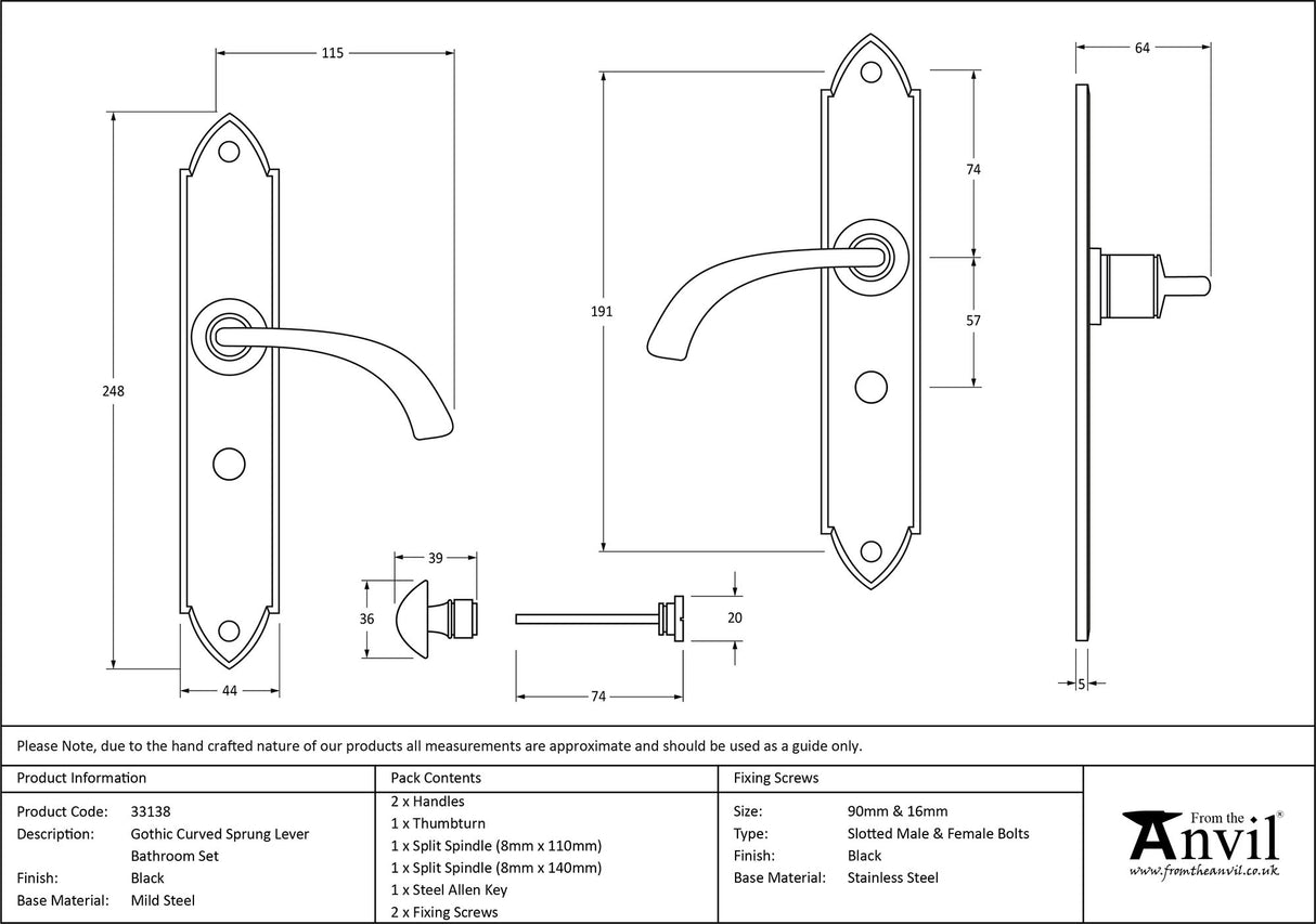 From The Anvil - Black Gothic Curved Sprung Lever Bathroom Set | Sku. 33138 | Trade Door Handles.