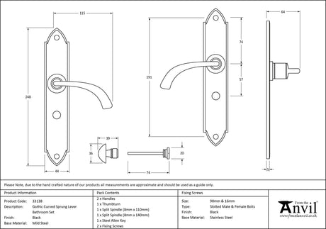 From The Anvil - Black Gothic Curved Sprung Lever Bathroom Set | Sku. 33138 | Trade Door Handles.