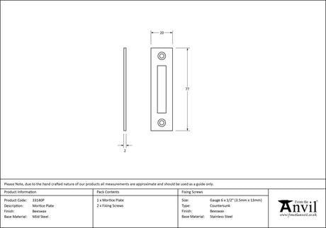 From The Anvil - Beeswax Mortice Plate | Sku. 33140P | Trade Door Handles.