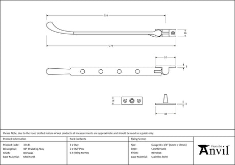 From The Anvil - Beeswax 10" Peardrop Stay | Sku. 33141 | Trade Door Handles.